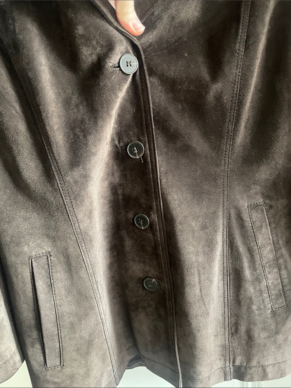 Vintage 90s Chocolate brown suede leather jacket- S/M - Picture 3 of 13